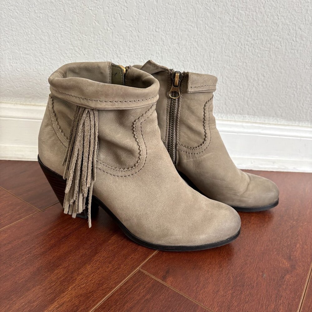 Sam Edelman Taupe Fringe Ankle Booties